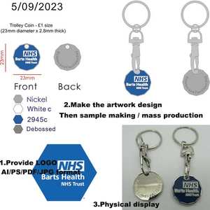 Gantungan kunci koin troli Supermarket UK kustom LOGO cetak UV gantungan kunci tempat koin logam Eropa untuk kereta belanja - Product Image 2
