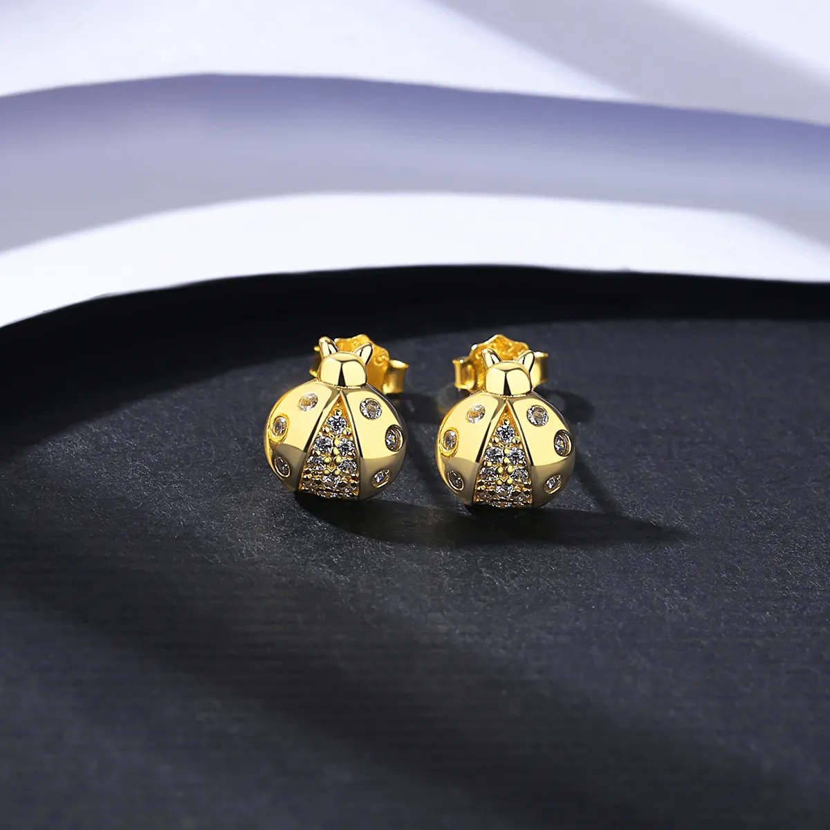 Silver Stud Earrings CZCITY Wholesale Silver Jewelry 925 Sterling Lady Gold Plated Statement Clear Cubic Zirconia Ladybug Stud Earrings For Girls