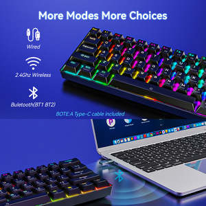 Clavier mécanique 61 touches compact 60 %, triple mode USB Type C filaire, sans fil 2,4 G, rétroéclairage RGB, interrupteurs bleus - Product Image 2