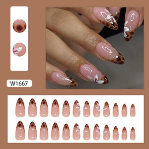 Faux ongles de luxe à pression avec dégradé, strass, nœud et cœur, couvrance totale, amovibles pour doigts - Product Image 4