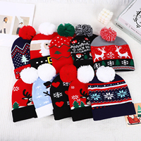 Chapeau de Noël lumineux QINGYAN en gros pour adultes et enfants, bonnet de Père Noël en tricot jacquard avec LED