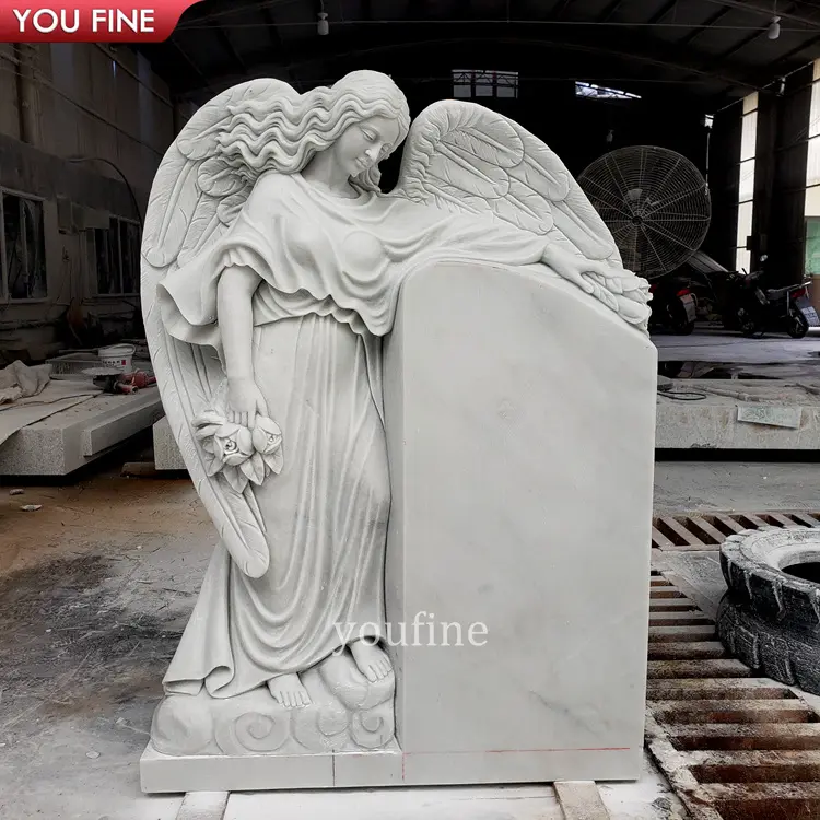 Custom Outdoor White Marble Cemetery Angel Headstones Monuments