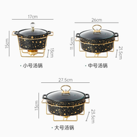 Nouvelle marmite à soupe ronde créative en céramique blanche et noire à double anse avec support métallique, chauffe-plat, marmite pour la restauration