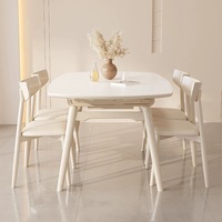Ensemble de table et chaises de salle à manger rondes extensibles et pliables en marbre et bois massif, style nordique moderne, 4 à 6 places, pour petits espaces, couleur beige.