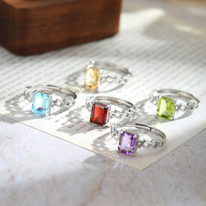 8 Best Selling 925 Silver Square Solitaire <b>Ring</b> Adjustable 6*8mm Natural Stones Minimalist Jewelry Birthday Gift <b>For</b> <b>Girls</b> - Product Image 3