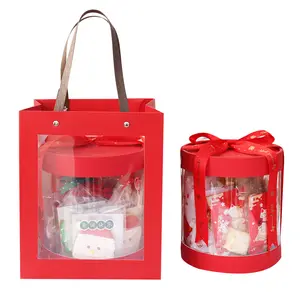 사용자 정의 도매 라운드 새해 쿠키 간식 포옹 양동이 투명 크리스마스 선물 상자 토트 포장 상자