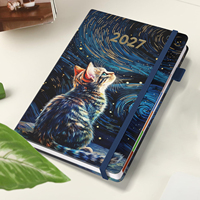 Carnet de notes A5 à couverture rigide en PU, motif chat ciel étoilé, avec élastique et porte-stylo, haute qualité, écriture facile, pour le bureau