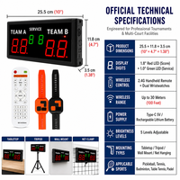 Papan Skor Pickleball Digital Portabel Kontrol Gelang Ganda Jarak Jauh Nirkabel 30m Kecerahan 5 Tingkat Penggunaan Multi-Olahraga untuk Klub