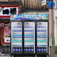 Congélateur vertical commercial à 3 portes vitrées pour supermarché, réfrigérateur-vitrine pour boissons