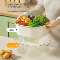 Panier égouttoir double couche en plastique pour cuisine, passoire à fruits et légumes, organisateur de rangement multifonctionnel pour évier domestique