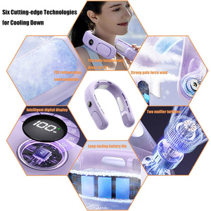 Ventilador de Cuello Portátil, Manos Libres, Alta Velocidad, Turbo, Pantalla LED, Cuerpo de Cobre, Control Táctil, Sin Aspas, Colgante, Recargable para Exteriores - Product Image 2