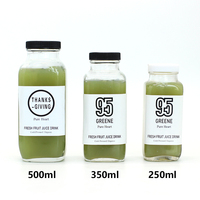 Vente en gros de bouteilles en verre carrées françaises transparentes de 8 oz, 12 oz, 16 oz pour boissons, lait, jus avec bouchon métallique