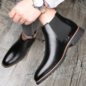 <span class=keywords><strong>Bottes</strong></span> <span class=keywords><strong>Chelsea</strong></span> en <span class=keywords><strong>cuir</strong></span> synthétique pour hommes, semelle épaisse, antidérapantes, avec bande élastique, pour le travail, les occasions décontractées et le quotidien - Product Image 1