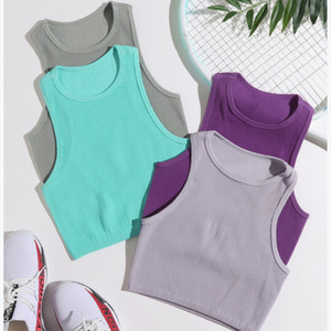 Rock Petite 12% spandex cremallera incorporada blusa frotada única moda 2022 nuevo logotipo personalizado tops mujeres casual gimnasio mujeres camiseta sin mangas - Product Image 6