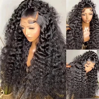 Perruque sans colle en cheveux humains bouclés bruts birmans, frontale en dentelle transparente 13*4, densité 180%, style vietnamien et indien