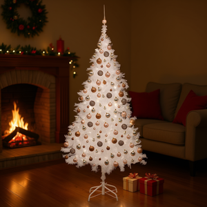 Árbol de Navidad Artificial Blanco de 94.5 Pulgadas Preiluminado con Juego de Bolas, Luces LED Cálidas, Base para Interior - Product Image 2