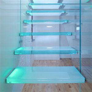 Escaliers droits d'intérieur de style moderne <span class=keywords><strong>Escalier</strong></span> flottant d'appartement populaire avec marche en verre feuilleté d'origine - Product Image 4