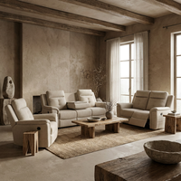 Kunstleder Modernes Umweltfreundliches 3+2+1-Sitzer Set Manuell Verstellbares Relaxsofa mit Ausklappbarem Tisch für Wohnzimmer