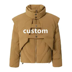 New custom logo warm tooling series workwear detachable vest down jacket men's winter trend brand loose stand collar coat