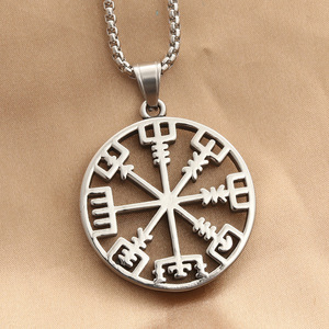 Pendentif boussole en acier inoxydable, collier géométrique rétro pour homme, bijoux tendance - Product Image 1
