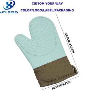 Nouveauté : Gants de four en <span class=keywords><strong>silicone</strong></span> à pois, résistants à la chaleur, couleur personnalisable, avec doublure en tissu coton pour la cuisine - Product Image 2