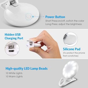 Mini anneau lumineux portable rechargeable par USB pour tous les téléphones, fonctions 2-en-1, matériau ABS de haute qualité, lumière LED brillante pour téléphone - Product Image 5