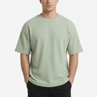 T-shirt pour homme à col rond, coupe décontractée, design personnalisé OEM, logo, tricot texturé, manches courtes, décontracté, épaules tombantes, surdimensionné
