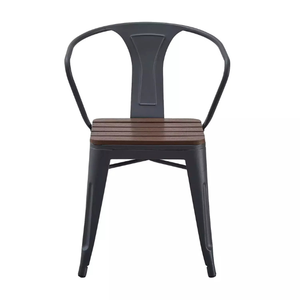 Chaise de bar industrielle en métal avec siège en bois, accoudoirs fixes, design moderne, durable, écologique, résistante à l'eau, mobilier commercial pour bar - Product Image 1