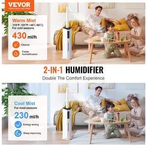 Humidificateur à brume fraîche/chaude commercial de 2.4 gal pour recharge supérieure de 430.6 pieds carrés pour les grands espaces - Product Image 2