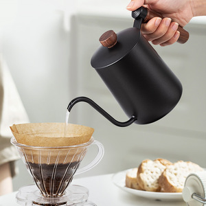 หม้อหยดกาแฟสแตนเลสสีดำมีด้ามจับไม้-เหมาะสำหรับ <span class=keywords><strong>V60</strong></span>เชเม็กและเทลงบนเบียร์ - Product Image 1