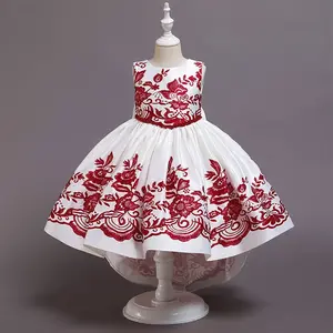 Nieuwe Meisjes Trailing Prinses Jurk Europa Kids Bloem En Kralen Jurk Verjaardagsfeestje Pettiskirt Wending Dress