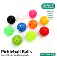 Balles de pickleball 74 mm en PE moulées par injection, anti-fissures, pour entraînement et compétition, couleur personnalisée, vente en gros, directement de l'usine