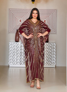 Robe Kaftan Élégante et Tendance, Vêtement Islamique Perlé et Pailleté à Manches Chauve-Souris, Abaya de Dubaï, Robes de Soirée Luxueuses pour Fêtes et Mariages - Product Image 5