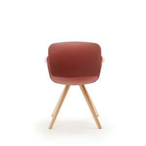 Chaise de bureau multifonctionnelle Libera au design minimaliste moderne, quatre pieds en bois elliptiques, accoudoirs fixes, dossier solide, 7 couleurs - Product Image 1