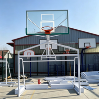 Support combiné 2-en-1 en métal pour basketball et football avec panneau arrière en verre trempé – Panier de basketball extérieur et but de football
