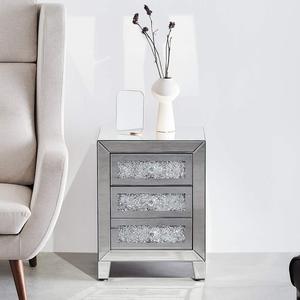 Coolbang Silver Mirror Crushed Diamond Nightstand <strong>Bedside</strong> With 3 Drawer <strong>Mirrored</strong> Bed Side Table Modern - Product Image 2