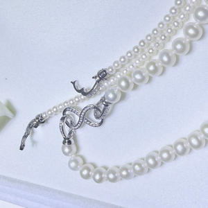 Natural Freshwater Pearl <b>Necklace</b> 3-6mm Nearly Round Almost Flawless Pure Silver Eight Character Buckle <b>Double</b> Row - Product Image 1