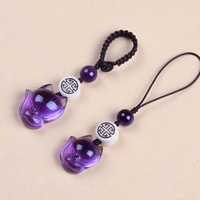 Porte-clés renard à neuf queues en quartz rose naturel, pendentif de téléphone en cristal Pixiu avec améthyste et citrine