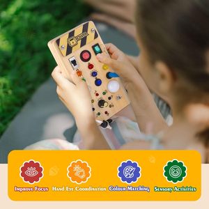 Tablero de Actividades Montessori de Madera con 8 Interruptores de Luz LED, Juguetes Sensoriales, Interruptor de Luz, Juguetes de Viaje para Bebés y Niños Pequeños de 1+ Año - Product Image 4