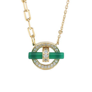 قلادة من الفضة الإسترلينية S925 الرائعة ، عقيق أخضر ، زركونيوم ، معالجة مجوهرات قابلة للتخصيص ، قلادة أنيقة بالوزن المناسب - Product Image 1
