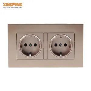 best quality gold EU Power double schuko wall socket 16A 250V electrical double outlet wall socket
