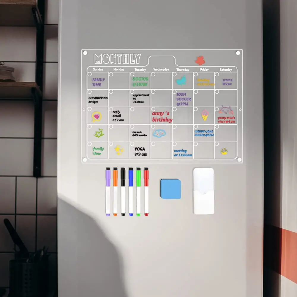 Magneti frigo calendario magnetico cancellabile a secco lavagna Planner mensile in acrilico programma frigorifero