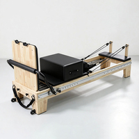 Machine de Pilates Reformer en Chêne Réglable, Équipement de Gymnastique Durable à Rail Complet, Portable pour Studio à Domicile, Entraînement Complet du Corps