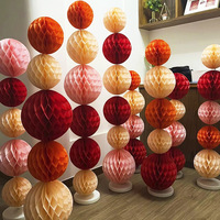 Coloré nid d'abeille boule fête d'anniversaire mariage scène papier lanterne fond suspendu décoration fournitures papier nid d'abeille boule