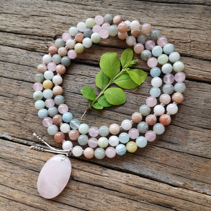 Collier de yoga en aquamarine, pierre du soleil, pierre de lune, quartz rose de 8 mm, bracelet d'amour pour sœur, bracelet de prière, bijoux spirituels, méditation - Product Image 5