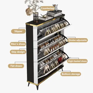 Fashion Ultra Thin 3 Flip Drawers Shoe Cabinet Hot Sell Home Entrance Luxury Wooden Entryway Slim Tipping Bucket Shoe Rack