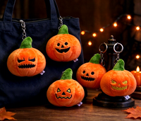 Porte-clés lumineux en peluche citrouille d'horreur, motif circulaire, style simple, doux, réutilisable, en polyester, imprimé en typographie, pour cadeau d'Halloween