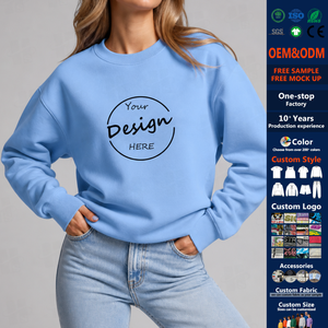 Wholesale Crewneck Oversized Jumpers Loose Leisure <b>Hoodie</b> Sweatshirt Custom Embroidery Logo 100% Cotton Crew Neck Sweatshirts - Product Image 1