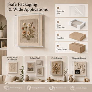 Cadre d'exposition mural carré <span class=keywords><strong>en</strong></span> acrylique transparent sur mesure avec couvercle pour photos et œuvres d'art 3D - Product Image 4