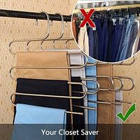 Cintres à pantalons antidérapants en acier inoxydable en forme de S à 5 couches, organisateur de vêtements en métal pour jeans, écharpes, rangement de garde-robe et salle de bain